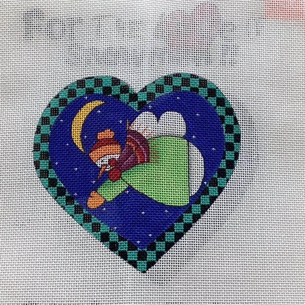 Heart-Shaped Needlepoint Canvas with Night Sky Design